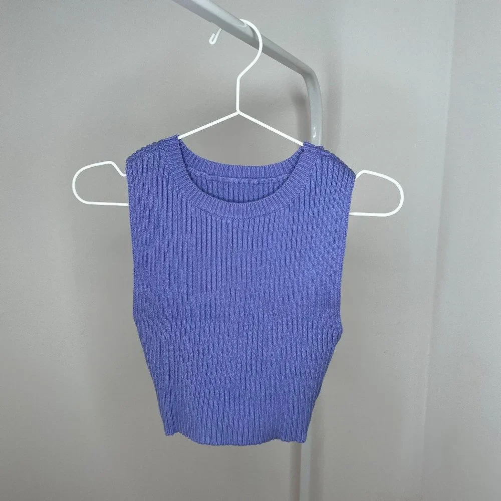 Los Angeles Apparel Heavy Knit Ribbed Crop Top - Picture 1 of 7